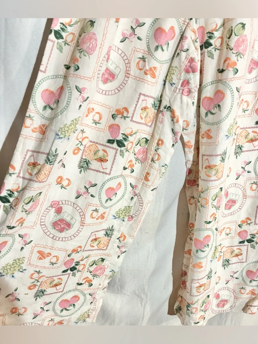 Joie Novelty Wide Leg Linen Pants Sz L  Pull On Fruit Organic Breathable Comfy - Picture 8 of 10